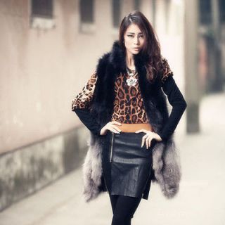 Women Real Fox Fur Slim Long Vest Lady Irregular Gilet Clothing 