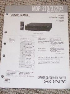 sony mdp 210 322gx cd cdv ld player service manual