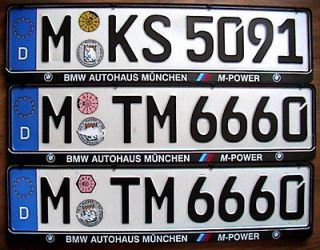 bmw dealer frame with german license plate from munich home