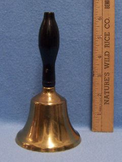 vintage brass bell with wooden handle used nice returns accepted