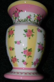 Laura Ashley Vase ceramic rose & leaf pattern 6 tall 4 wide white 