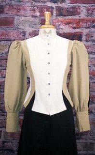 FRONTIER CLASSICS Victorian Khaki/Creme/Black Fitted Old West Blouse 