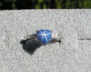LINDE LINDY HEART CORNFLOWER BLUE STAR SAPPHIRE CREATED STAINLESS 