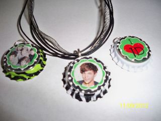 One Direction Louis 3pc Bottlecap Charm Set Zebra Ribbon Necklace WILD