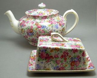 lord nelson ware marina chintz teapot and cheese dish time