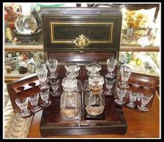 Antique Louis Philippe Baccarat Crystal Tantalus Decanter Set w Boulle 