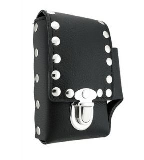 studded black leather cigarette case with belt loop 