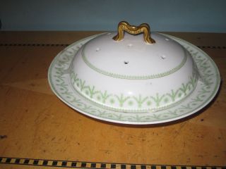 vintage limoge large covered cheese plate green gold d c