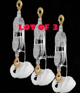 LOT 3 4000LB 2 Ton 65FT Poly Rope Hoist Pulley Block And Tackle Rope 7 
