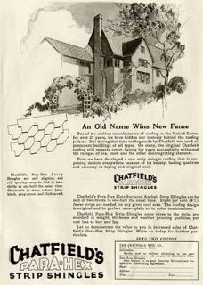 RARELY SEEN 1925 AD FOR CHATFIELDS PARA FLEX ASPHALT STRIP ROOFING 