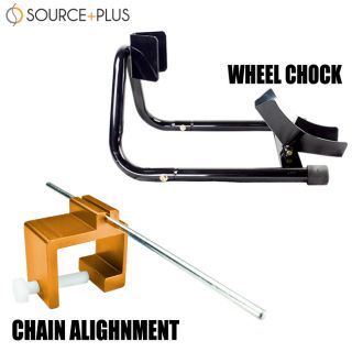 Motorcycle Front 17 Wheel Chock Stand Black & Chain Alignment Tool 