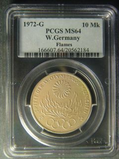 Olympic Coin 1972 G Germany Flames Silver 10 Marks PCGS MS64