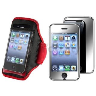 Red/Black Gym SportBand Armband Case+Mirror Screen Protector for 