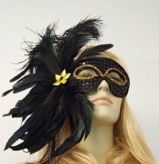 Black Feather Masquerade Ball Mardi Gras Mask New Orleans Party 