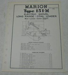 marion 1960 151 m long range coal shovel spec sheet