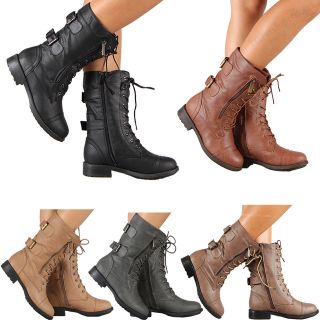 Womens Combat Military Boots Lace Up Buckle New Women Fashion Boot 