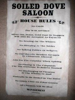 OLD WEST SALOON SOILED DOVE HOUSE RULES POSTER 11x17 (388)