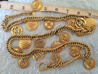Vintage CHANEL Gold Chain Belt, Necklace with 18 X1 CC Coins