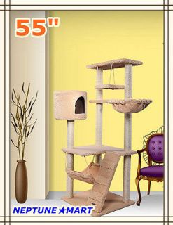 Neptune』55H beige Cat Tree Bed Toy House Condo Scratcher Pet 