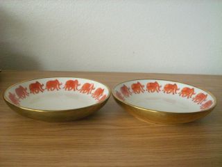 Two Beautiful Matching Decorative Japanese Porcelain & Brass Elephant 