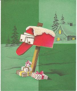 Vintage Christmas Card Red Mailbox Full of Letters and Gifts American 