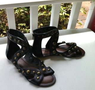 New MIA Roman Black Gladiator Back Zip Stud Sandals Shoes Womens 7.5 