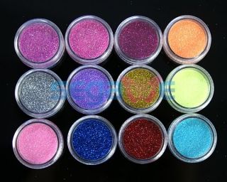 12 Colors of Sparkle Acrylic Glitters Dust Powder Nail Art Polish DIY 