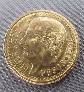1945 Mexican 2 1/2 Pesos Gold Coin   2.5 Pesos ~