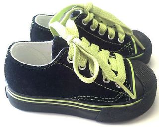 New Morgan and Milo Black Suede Sneakers with Neon Green Accents 