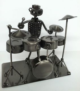 Metal Drummer Drum Player Musician Figurine Sculpture Fabricated Nuts 
