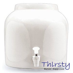 Water Crock Plain White Porcelain Dispenser Faucet Drinking Water Aqua 