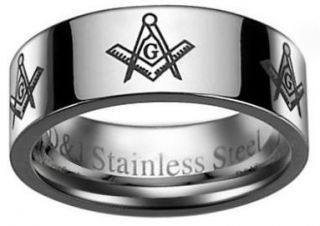   Stainless Steel Freemason Masonic Compass 8mm Band Ring Size 11.5