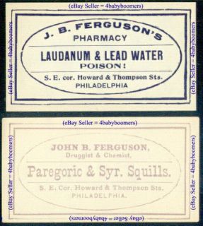 1890s ~ LAUDANUM Opium POISON ~ and PAREGORIC Fergusons Drug Store 