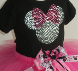 2T Pink Clear Minnie Mouse pink tutu rhinestone black t shirt Disney 