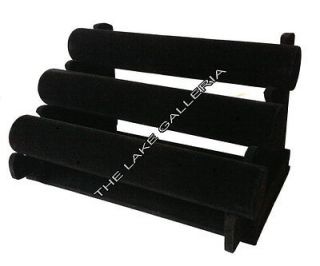 BLACK Velvet 3 Bar Bangle Bracelet Watch Display Holder Stand Rack 12 