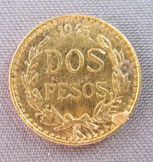 1945 mexican 2 dos pesos gold coin  time