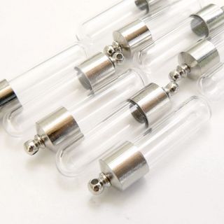 10 Vial Pendants LARGE TUBES (miniature/glass/bottles/bottle/vials 