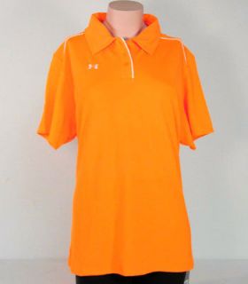 Under Armour Wicking Short Sleeve Orange Athletic Polo Shirt Womans 