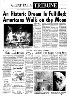 VINTAGE REPRO MAN ON THE MOON USA NEWSPAPER PAGE SPACE RACE POSTER