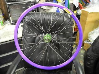 VELOCITY PURPLE RIMS GREEN PROFILE FIXED / FREE HUBS FIXIE GEAR WHEEL 