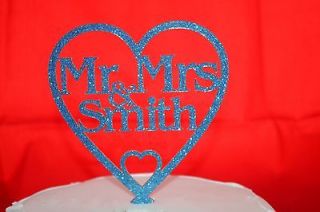   PERSONALISED Mr & Mrs Wedding Cake Toppers in a Heart Many Colours