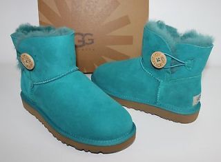 Ugg Mini Bailey Button emerald green suede boots New In Box