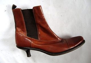 Miu Miu Rust Brown Leather Ankle Boots Black Stretch Sides 36