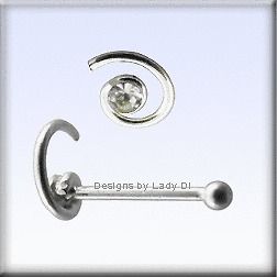 tiny silver spiral clear gem nose stud studs ring body