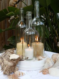 BoMoLuTra~ Triple Wine Bottle Beach Rustic Wedding Hurricane Lamp 