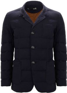 moschino men s quilted blazer style down jacket navy blue
