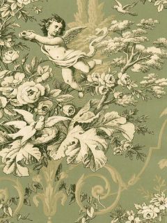12/31cm Wallpaper SAMPLE Victorian Cherub and Floral on Green