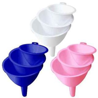 Kitchen Funnels Durable Plastic Set of 3 Nested Sizes Blue Pink or 