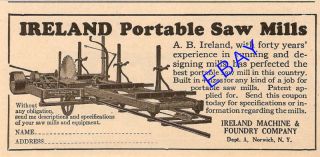 neat rare 1925 ireland portable saw mill ad norwich ny