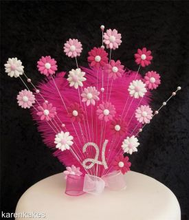 DAISY BIRTHDAY CAKE TOPPER WITH OSTRICH FEATHERS ANY AGE 13th 16th 